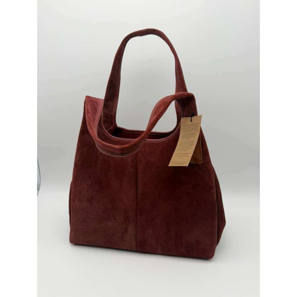 Margot New York Triple Entry Suede Shoulder Bag - Burgundy Leather NWT